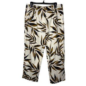 NWT J.O.A. XL Beige Tropical Leaf Print High Rise Lightweight Cotton Pants